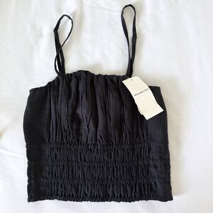 NWT Abercrombie & Fitch Smocked Crop Top Black Spaghetti Strap XS Stretchy